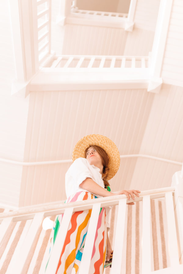 Photograph of a woman walking up stairs