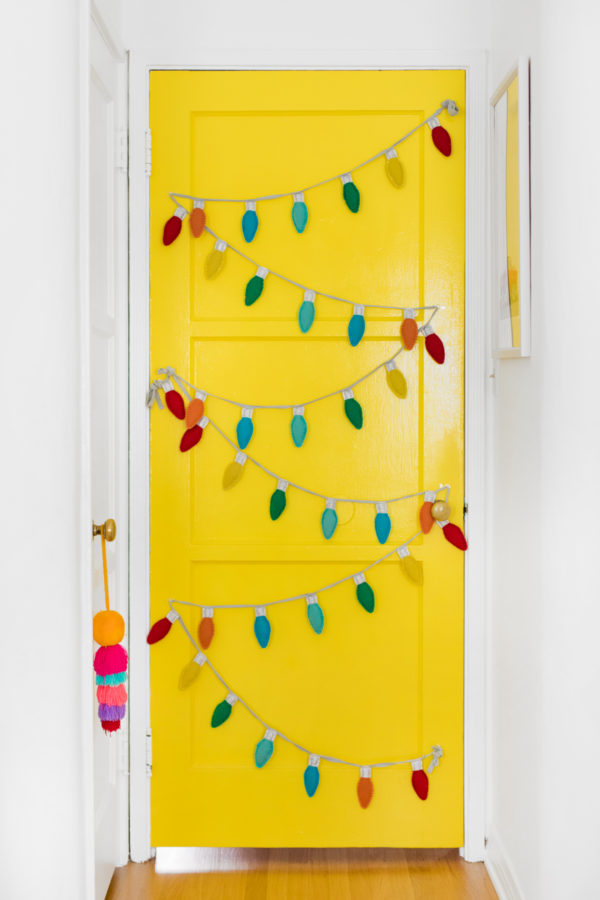 A close-up of a yellow door