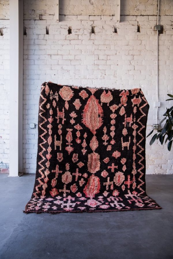 Black and Pink Vintage Ourika Moroccan Berber Rug