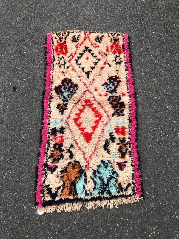 Hot Pink and Aqua Vintage Azilal Moroccan Rug