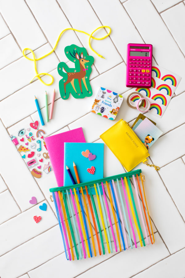 A close up of colorful school supplies