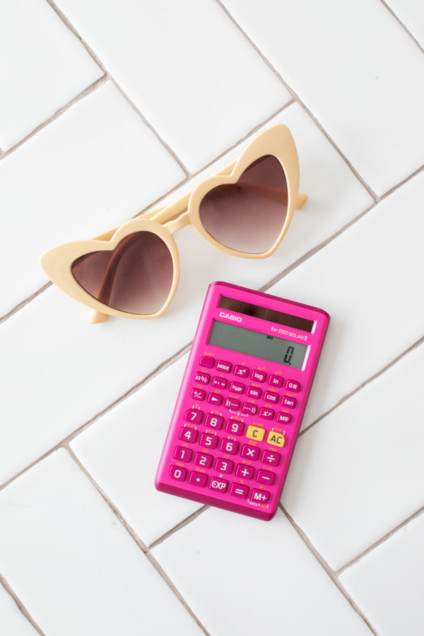 Calculator and sunglasses