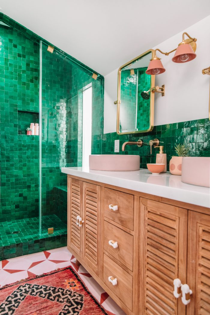 Colorful Green Bohemian Bathroom