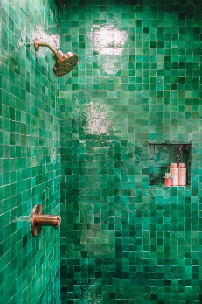 Green Zellige Tile Shower | Master Bathroom