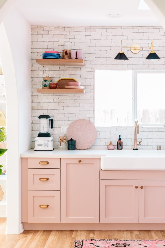 Pink California Kitchen Renovation - Black Sconce