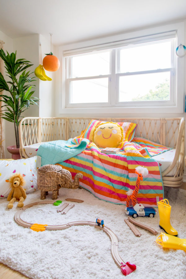 Daybed with colorful blankets