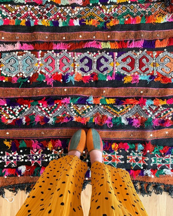 black and rainbow vintage moroccan rug