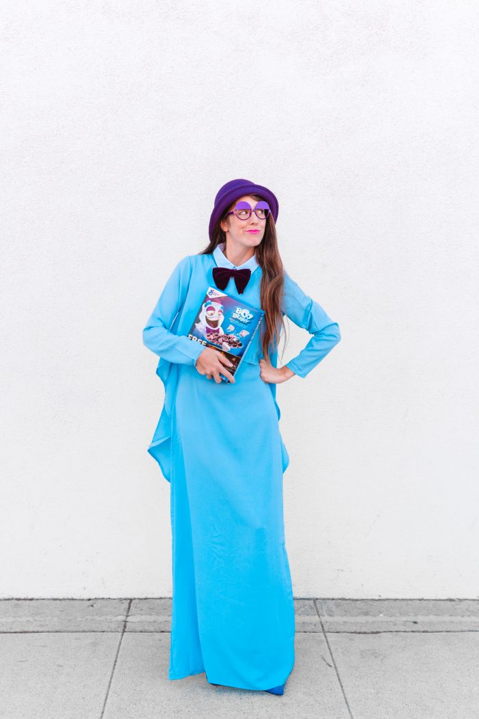 A person wearing a blue costume