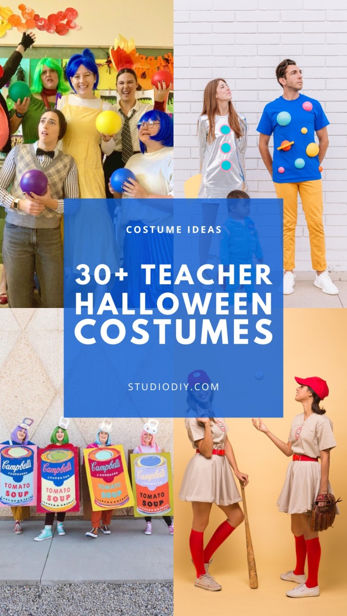 collage of teacher halloween costumes