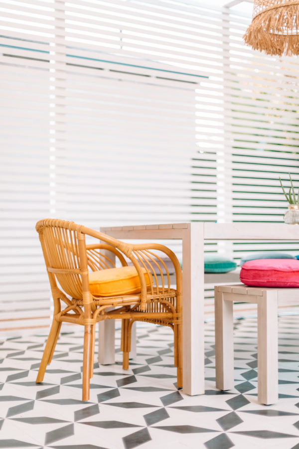 Bright Colorful Backyard with Pergola