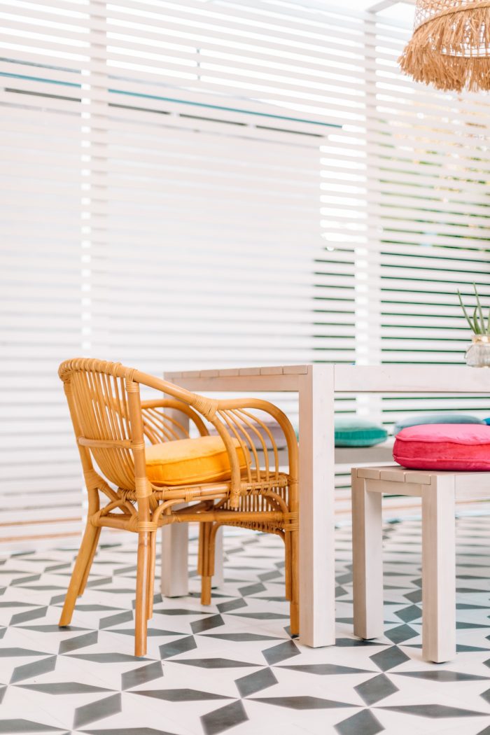 An outdoor dining table