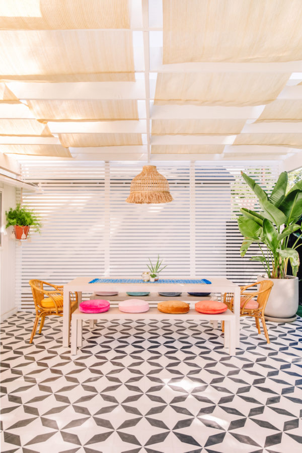 Bright Colorful Backyard with Pergola