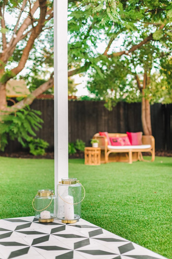 Colorful, Tropical Backyard Makeover with Artificial Turf