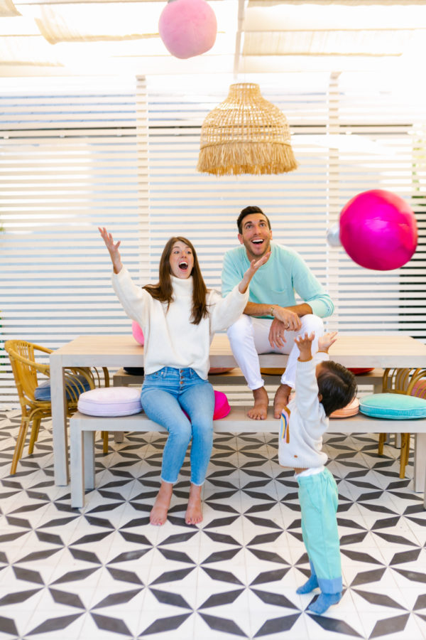 A family sitting at a table