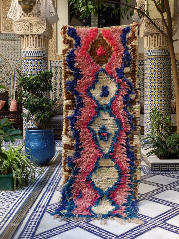 Pink and Blue Vintage Moroccan Runner