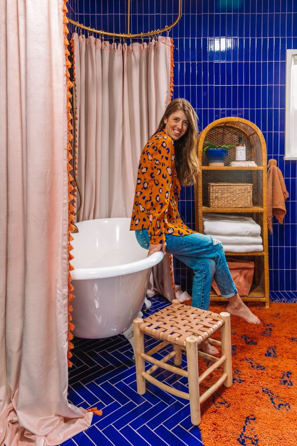 Blue and Terra Cotta Animal Themed Kids Bathroom