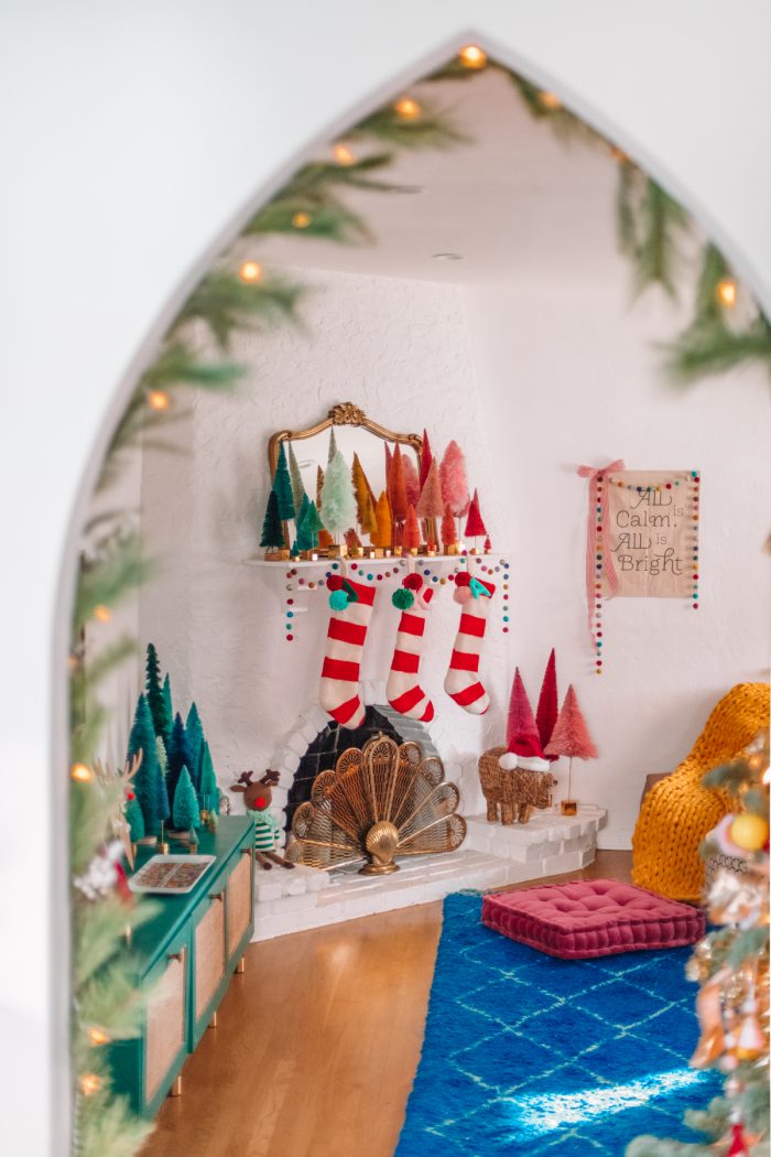 Little Boho Christmas tree forest and seasonal candy canes in hot