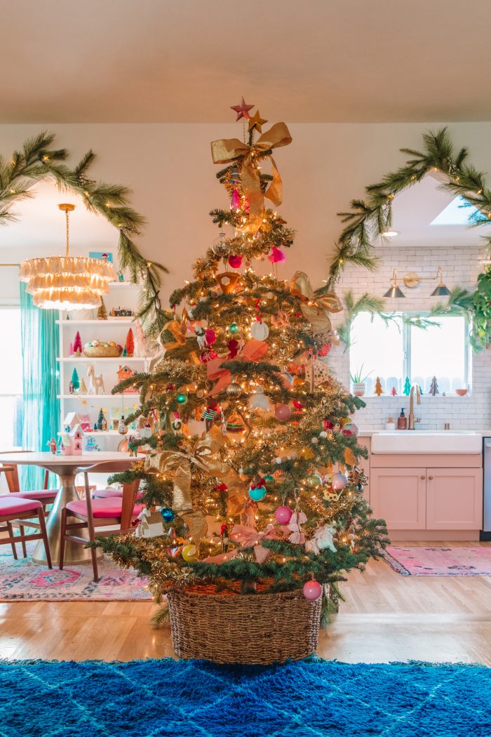 Christmas Garlands on Arches and Colorful Christmas Tree