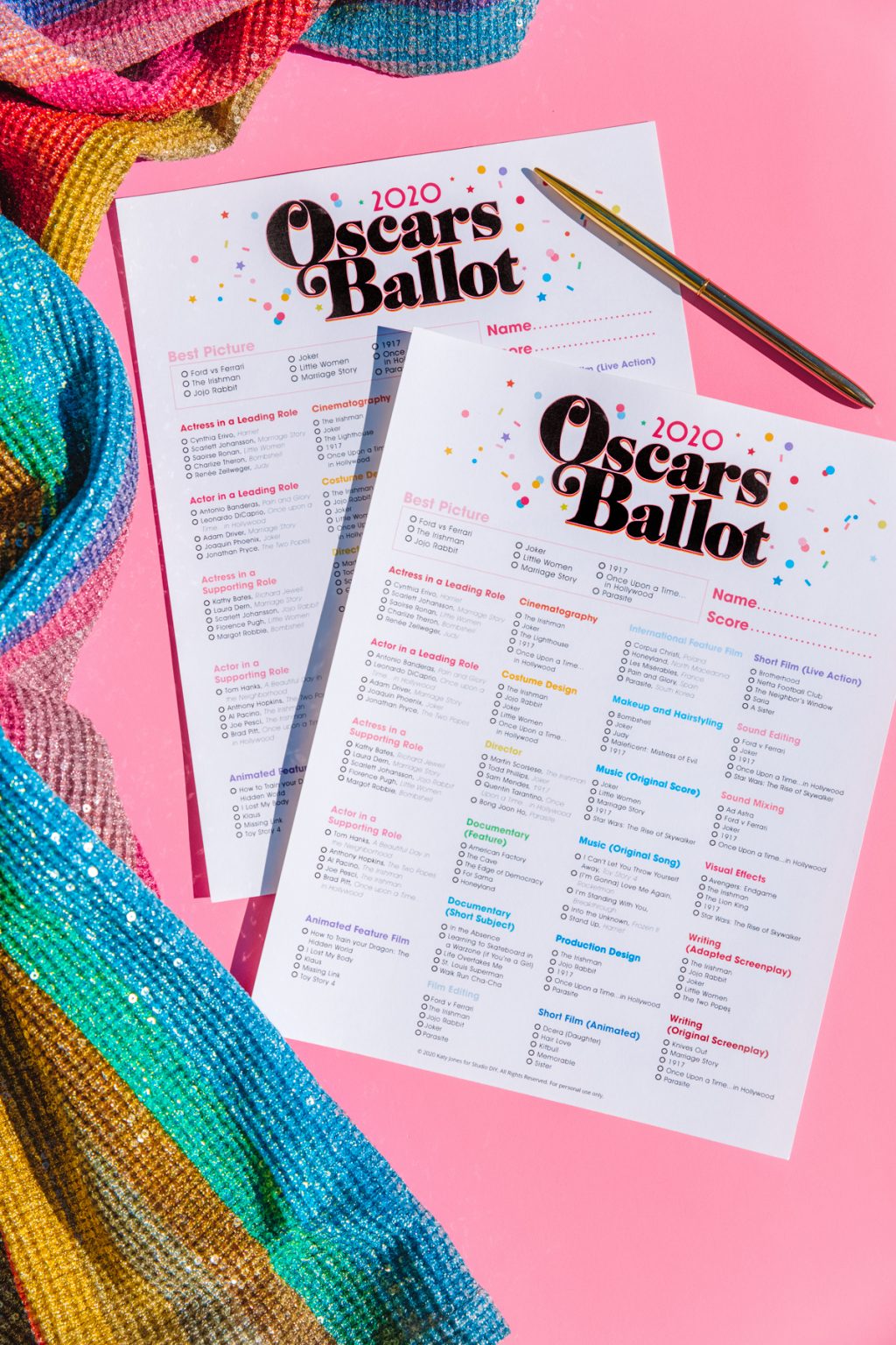 Free Printable 2020 Oscar Ballot Studio DIY