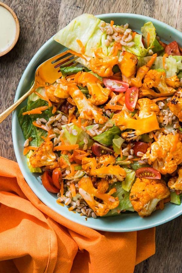 buffalo cauliflower farro bowls