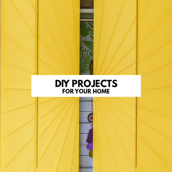yellow closet door with text saying diy projects