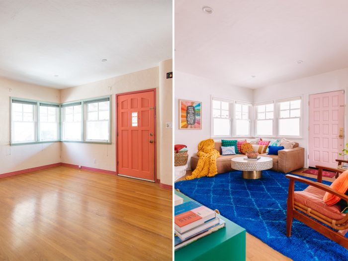 1930s Before and After Colorful Living Room