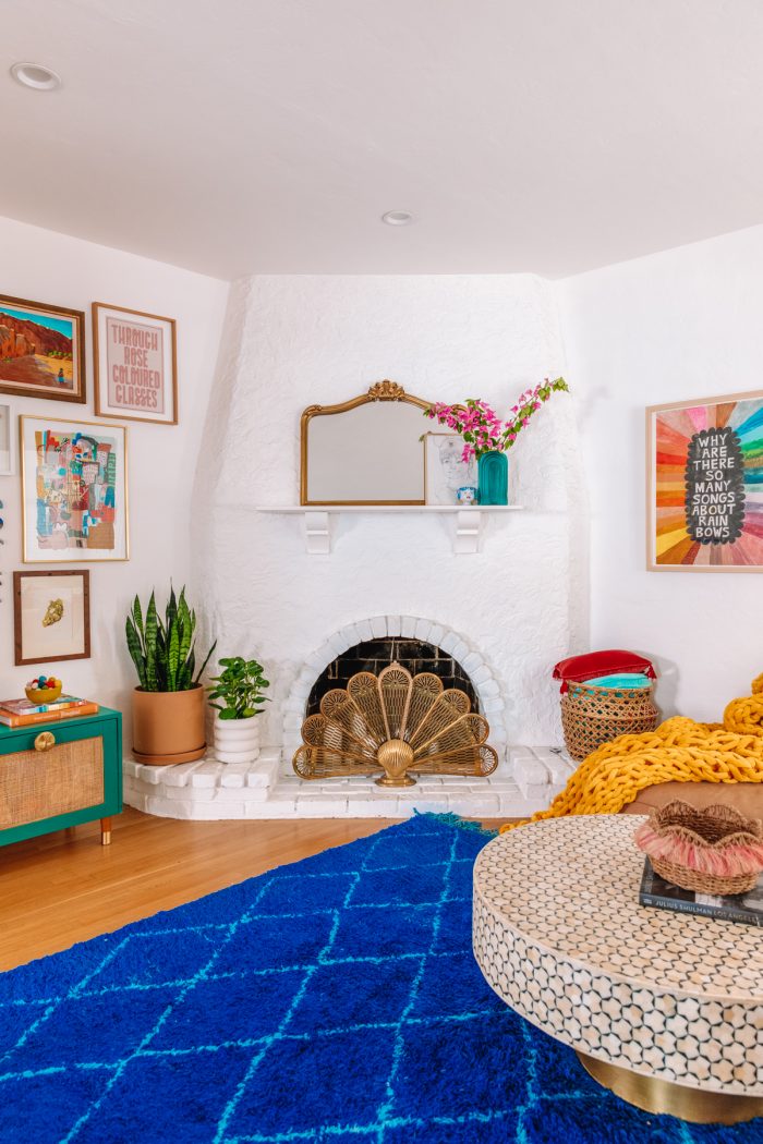 Colorful Living Room with a 1930s Fireplace