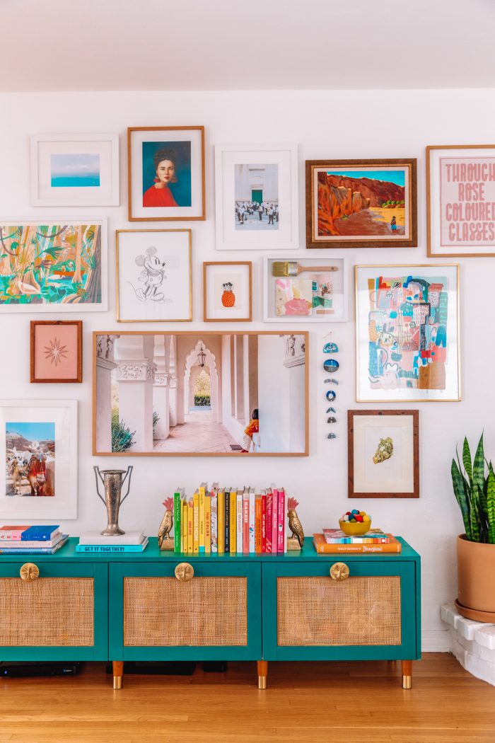 Colorful Living Room Gallery Wall
