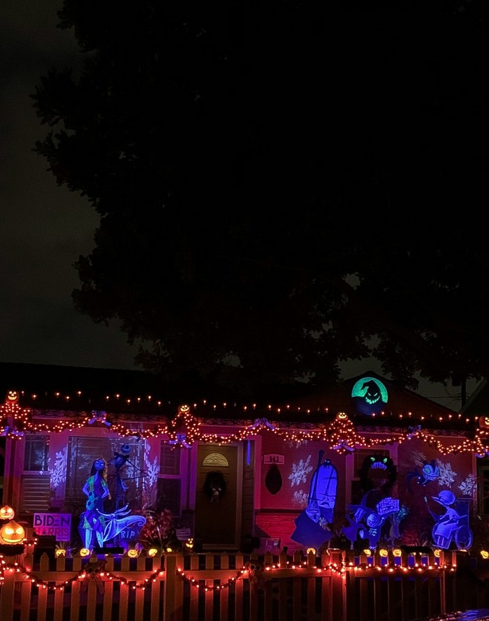 Nightmare Before Christmas Halloween decorations at night