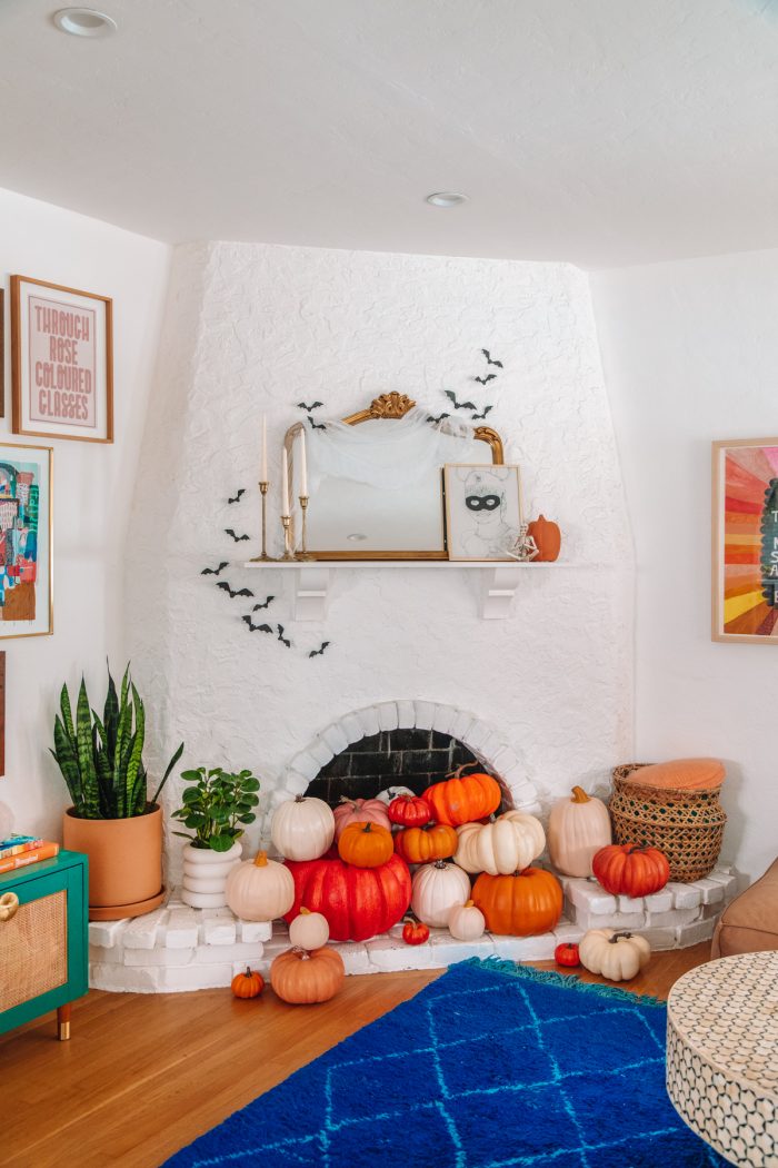 Pumpkin Filled Fireplace