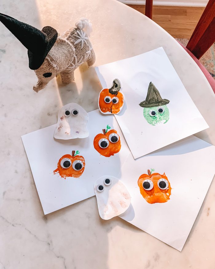 Halloween Toddler Crafts - Apple Stamp Pumpkins and Witches