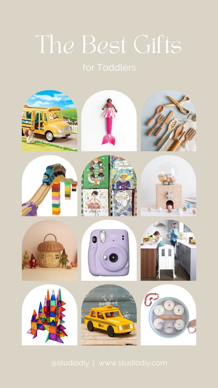 Photo collage of toys and gifts for toddlers