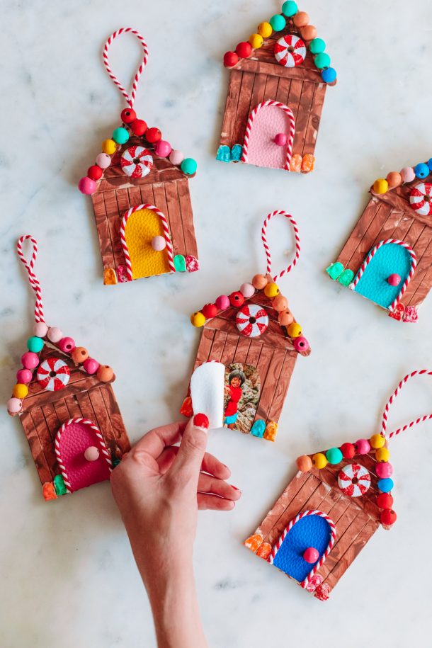 DIY Popsicle Stick Gingerbread House Ornaments - Studio DIY