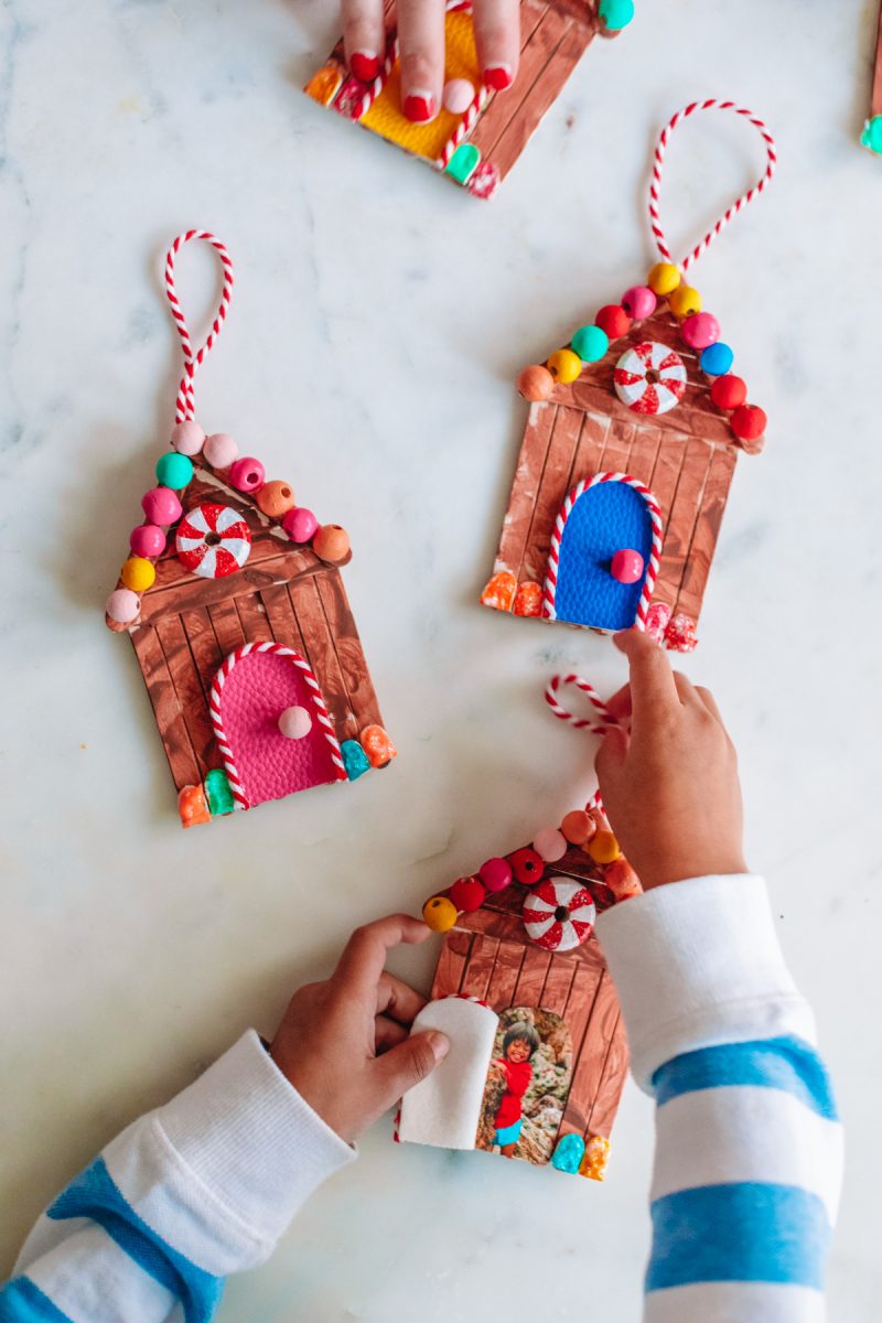 DIY Popsicle Stick Gingerbread House Ornaments - Studio DIY