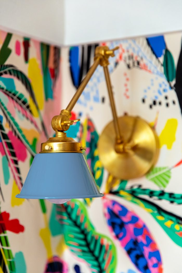 A blue lamp in a closet