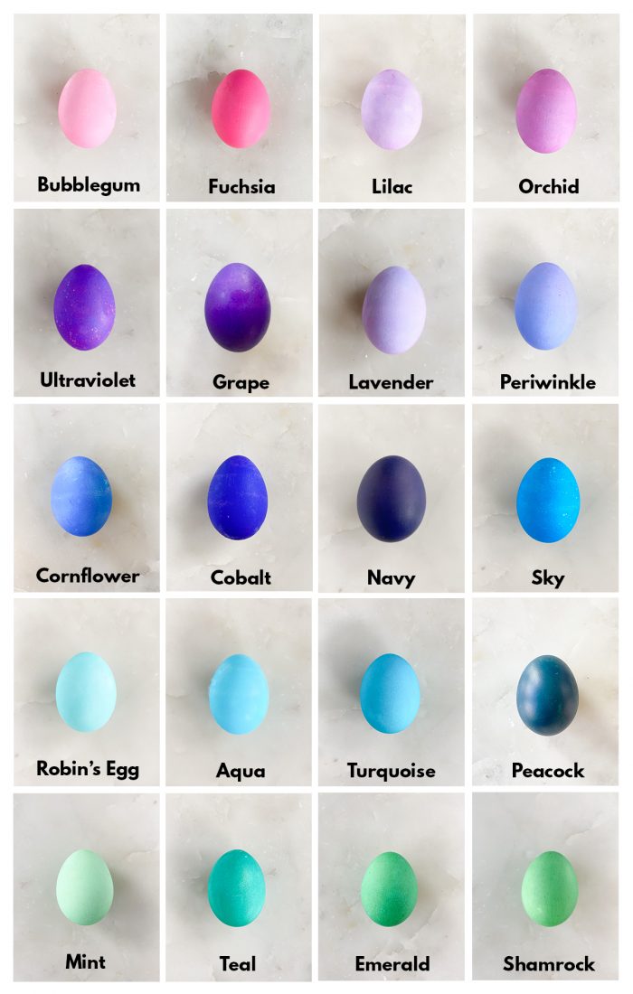 Eggs colored in blue shades