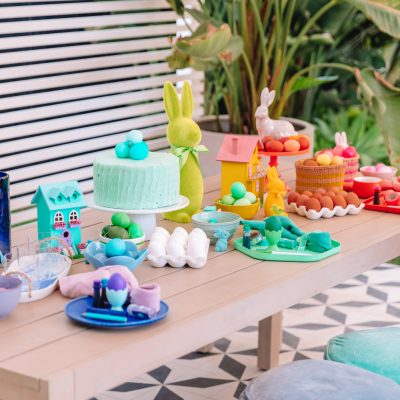 Rainbow Easter decorations on a table