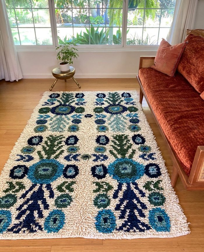 Blue Floral Guatemalan Rug