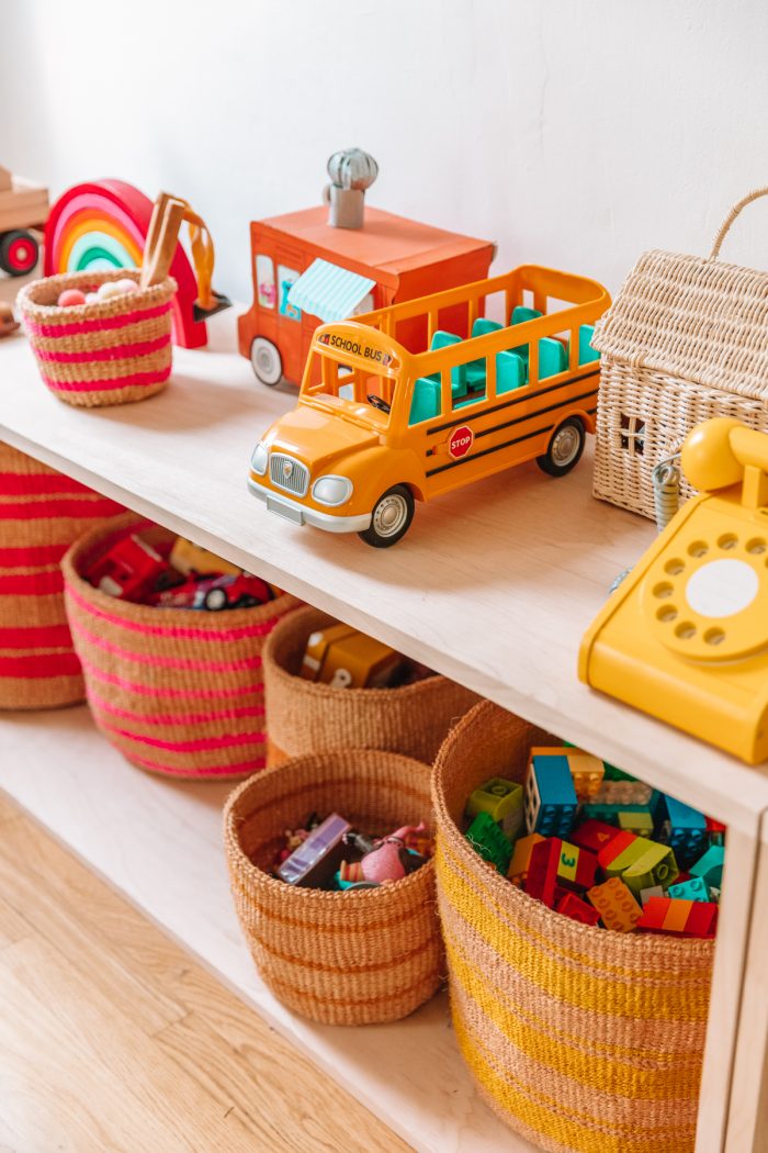 Colorful toys on a shelf
