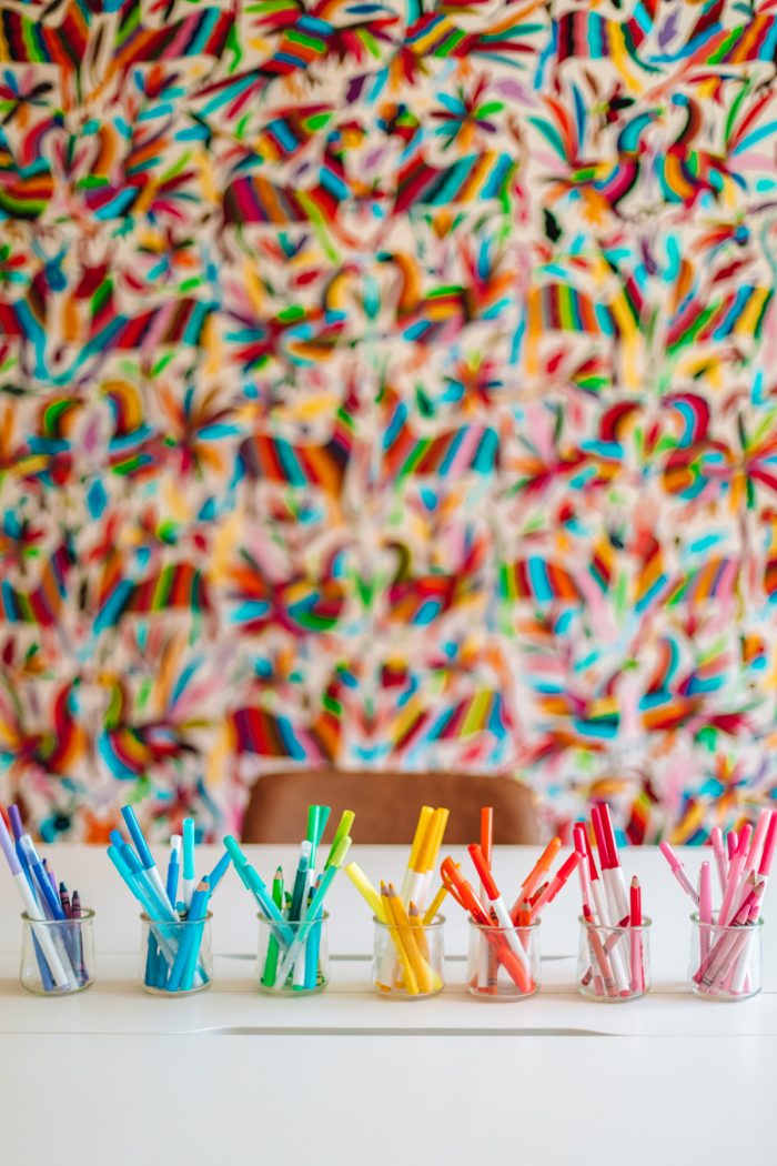 Otomi Tapestry behind a home office desk