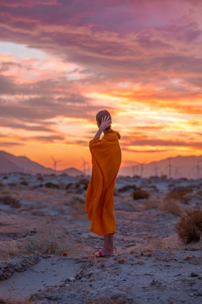 Yellow Dress Against Desert Sunset in Palm Springs