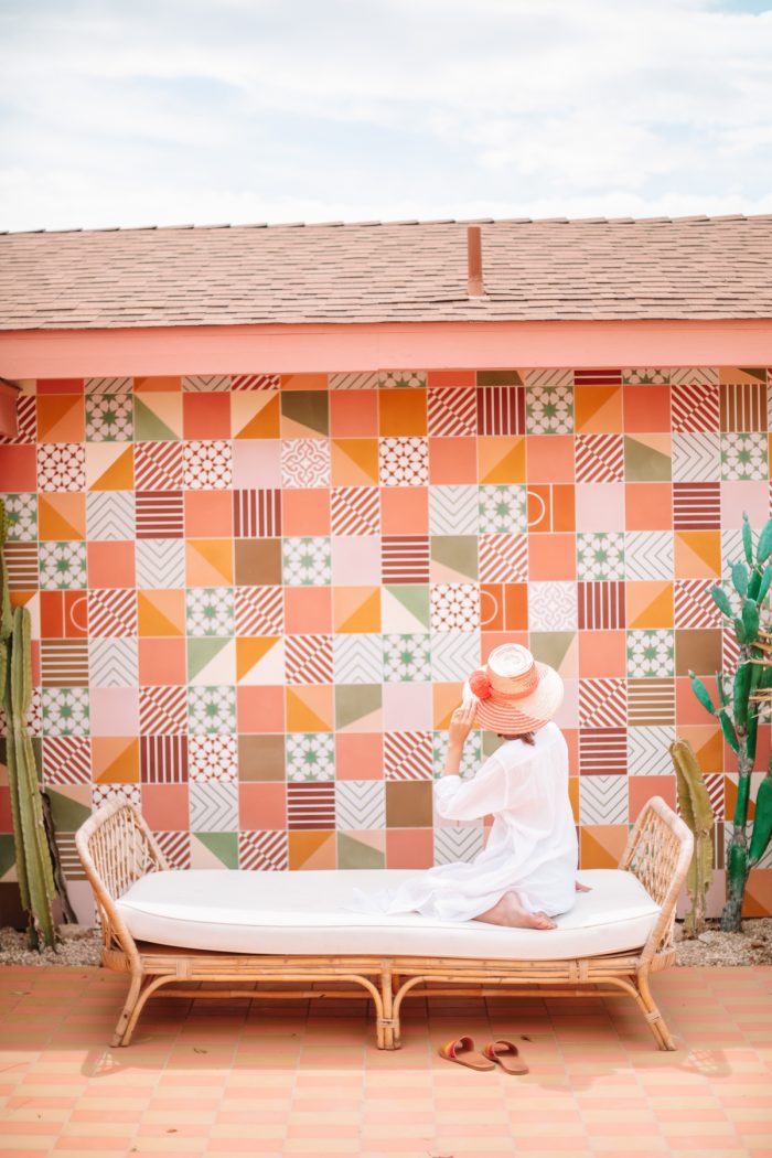 Mosaic tile wall at Oeste in Yucca Valley