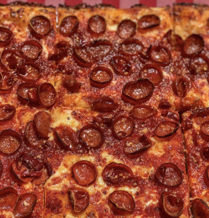 Spicy Pepperoni Pizza pie close up