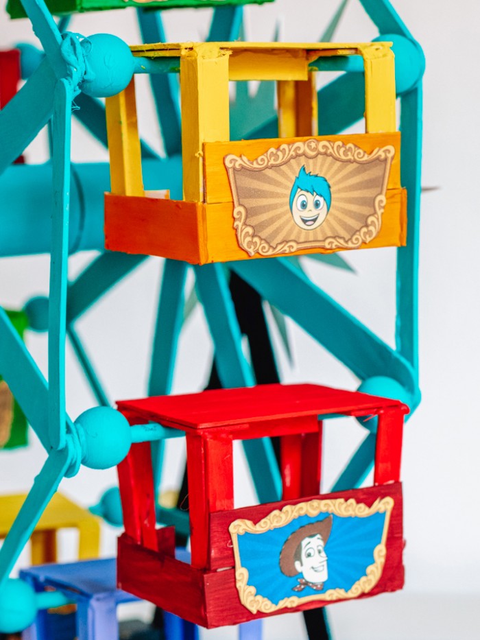 Pixar characters on popsicle stick Ferris wheel