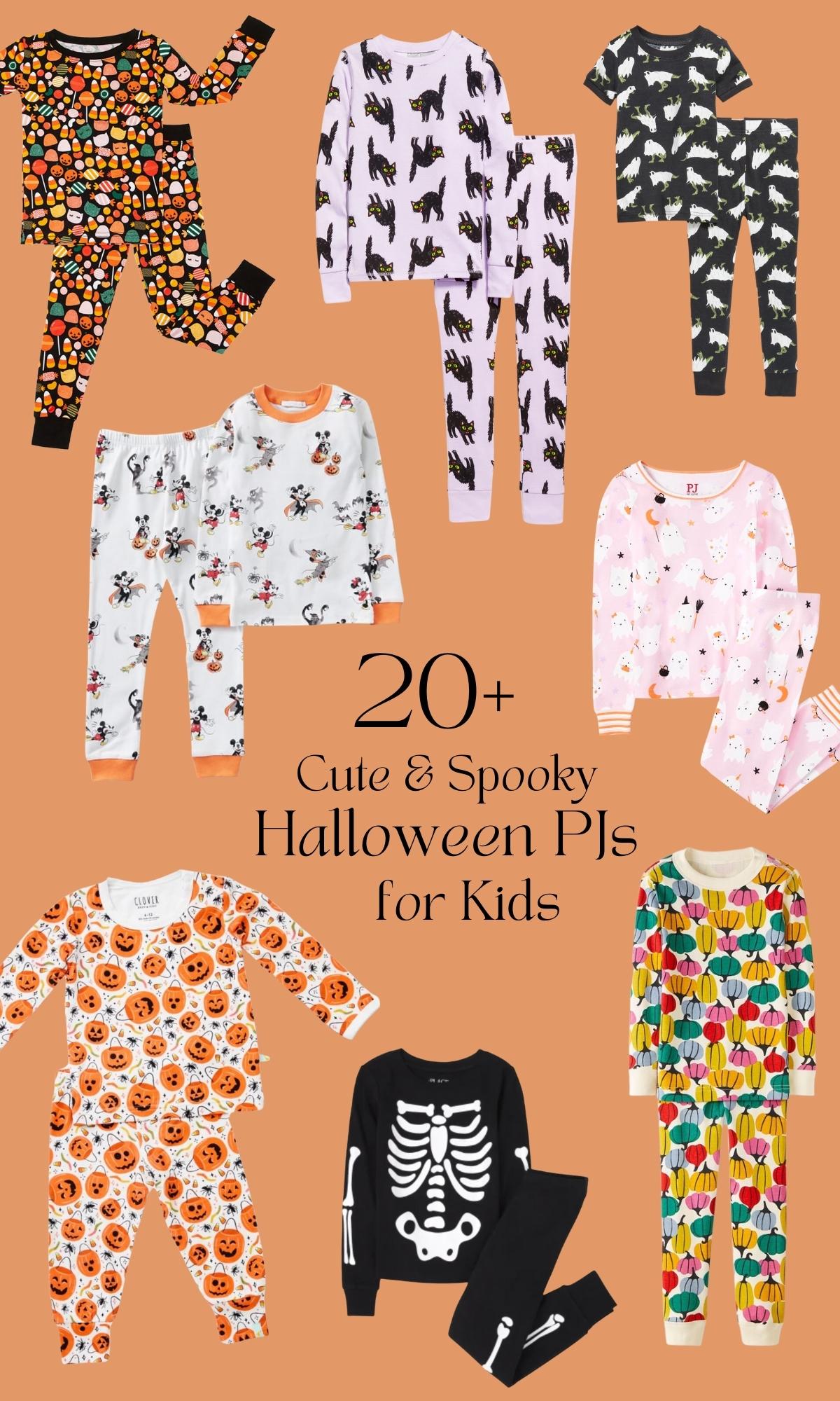 collage of kids halloween pajamas