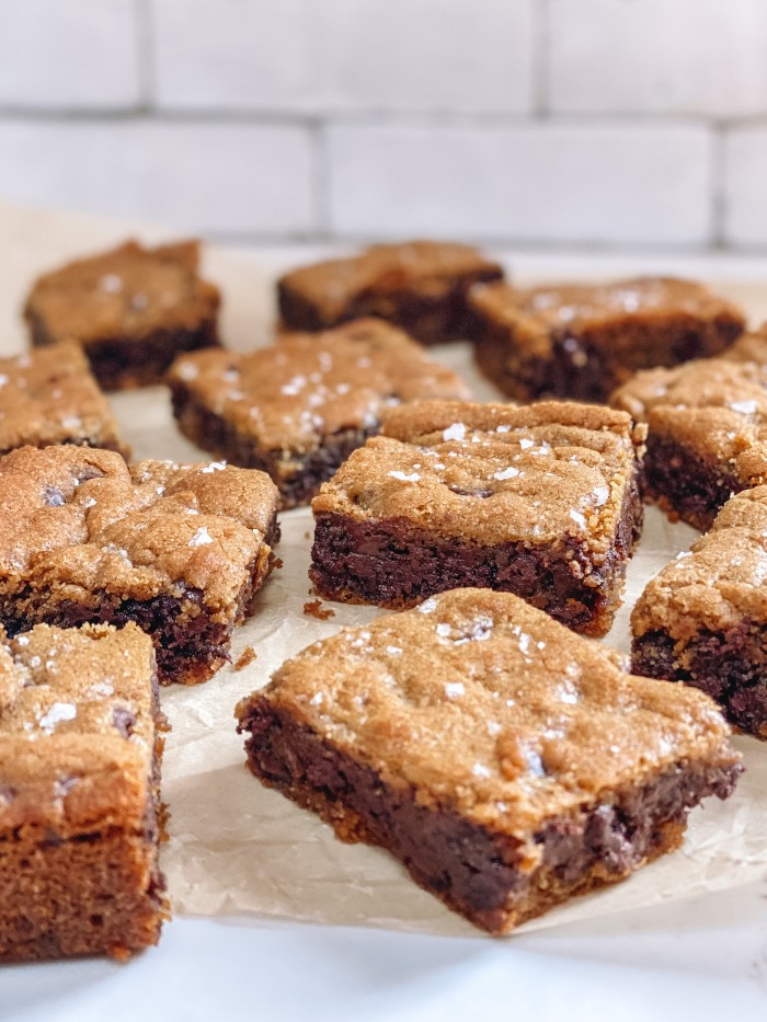 chocolate chip bars on parchment paper