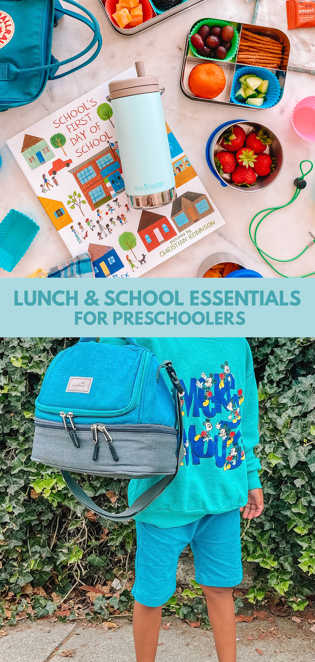 Our favorite lunch box, water bottle, school clothes, masks and more for our preschooler!