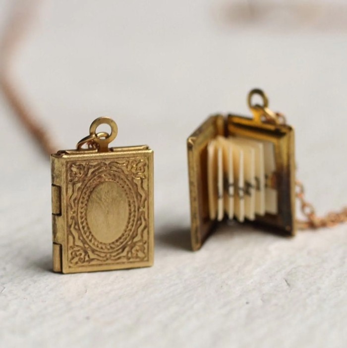 Gold Book Charm on Necklace Chain