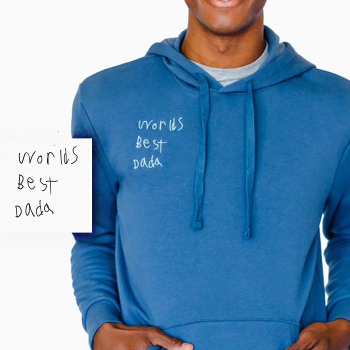 blue hoodie with "world's best dad" written on it