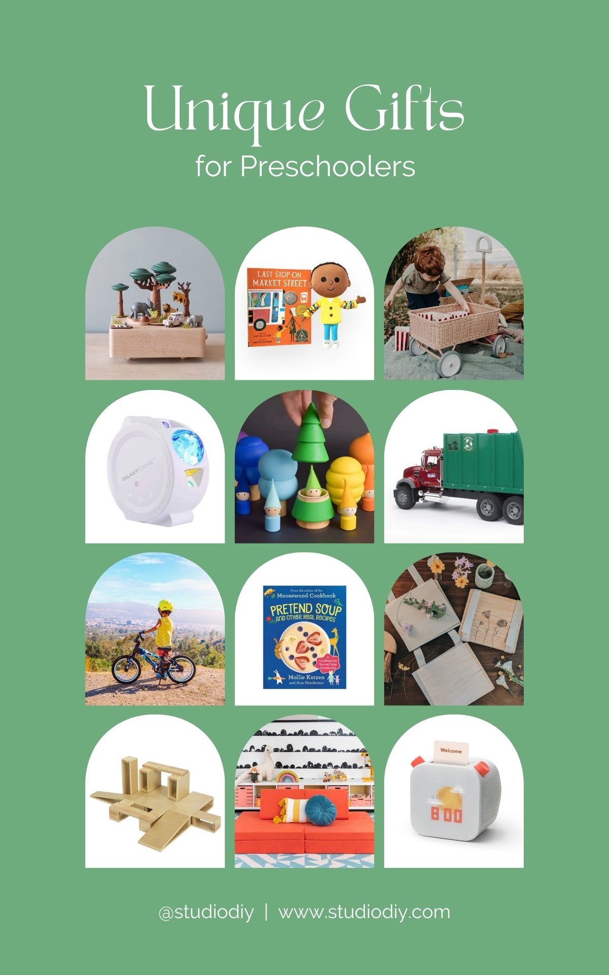 Collage of gifts and toys for preschoolers